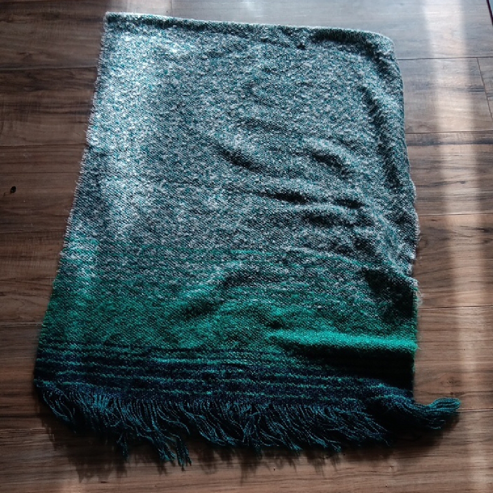 Green and Gray Fringed Throw Blanket